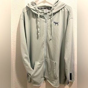 PINK Victoria’s Secret light blue zip up hooded sweatshirt size Large